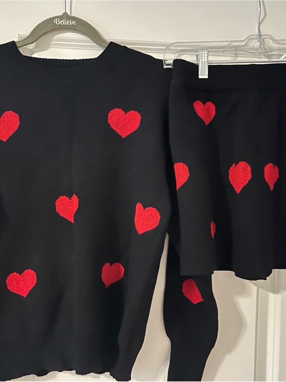 Black Sweater & Skirt Set with Red Heart Motif
